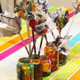 Magazine flowers & food jar vase - recycling craft |marmite et ponpon